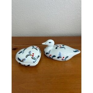 Matching Set‎ Porcelain Trinket/Jewelry Box And Duck Figurine